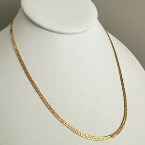 Vintage 80s 90s Gold Tone Metal Flat Chain Necklace 16"